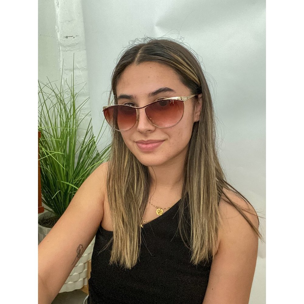 Rare 80's Cat Eye CHRISTIAN DIOR Sunglasses Eyewear Gold Metal Frames Brown Lens